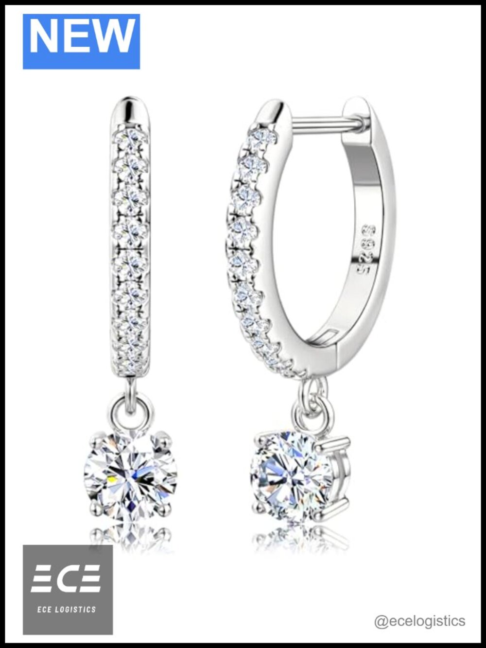 Sterling Silver Moissanite Drop Dangle Earrings D Color VVS1 1.0-2.0ct